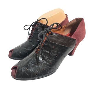 Re-Mix Deluxe Vintage Size 7.5 Leather Suede Oxford Peep Toe Pumps Retro pinup